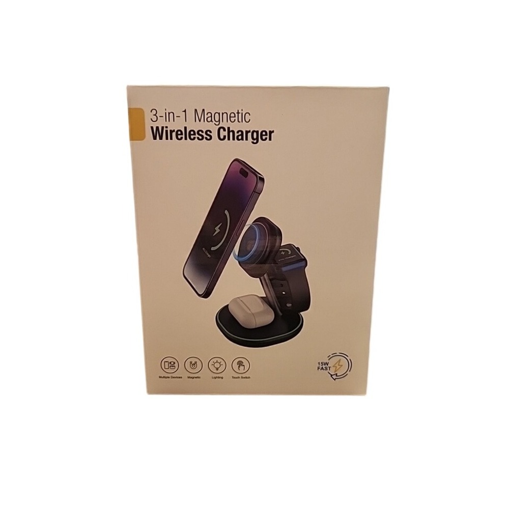 3 in 1‎ Magnetic Wireless Charger for Smart Phone, Watch and Earphones 15W Fast